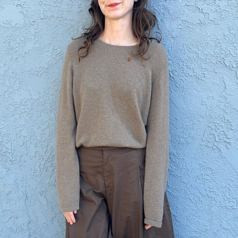 Tan Cashmere Sweater Upcycled visible mending Size Large beige